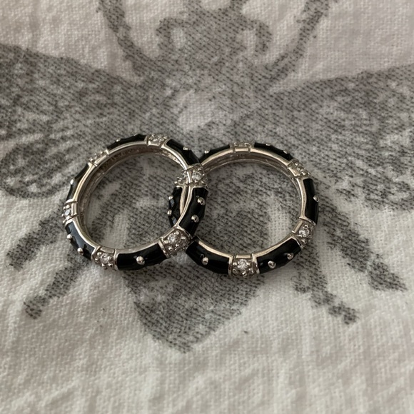 Black enameled rings with Diamonique stones. - Picture 5 of 6